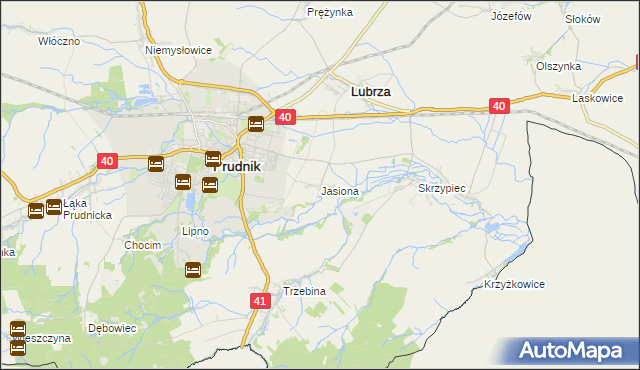 mapa Jasiona gmina Lubrza, Jasiona gmina Lubrza na mapie Targeo