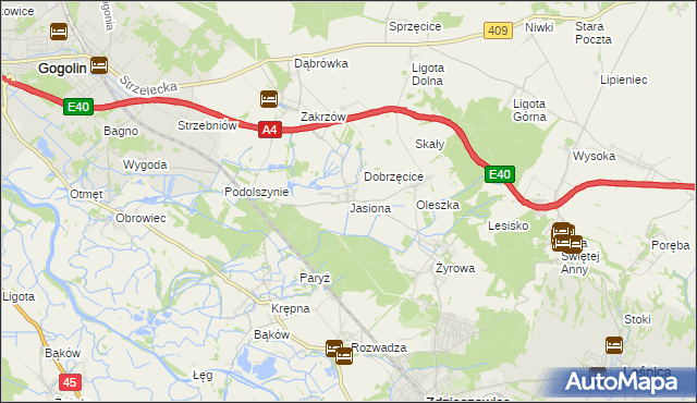 mapa Jasiona gmina Zdzieszowice, Jasiona gmina Zdzieszowice na mapie Targeo