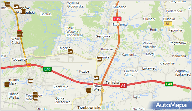 mapa Jasionka gmina Trzebownisko, Jasionka gmina Trzebownisko na mapie Targeo