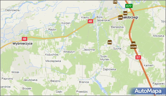 mapa Jasionna gmina Białobrzegi, Jasionna gmina Białobrzegi na mapie Targeo