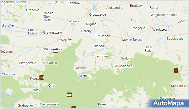 mapa Jasionna gmina Błaszki, Jasionna gmina Błaszki na mapie Targeo
