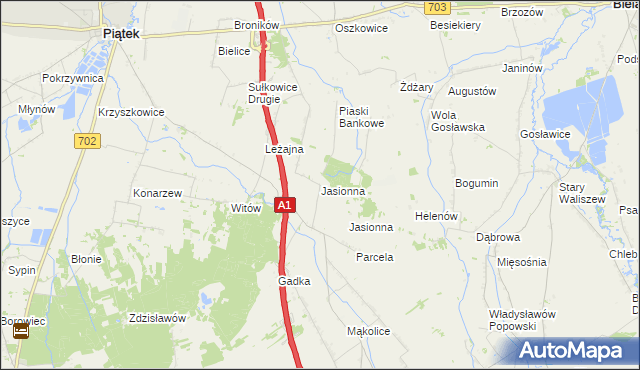 mapa Jasionna gmina Piątek, Jasionna gmina Piątek na mapie Targeo