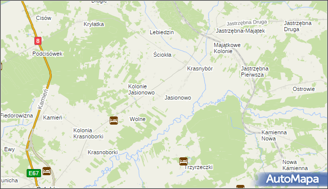 mapa Jasionowo gmina Sztabin, Jasionowo gmina Sztabin na mapie Targeo