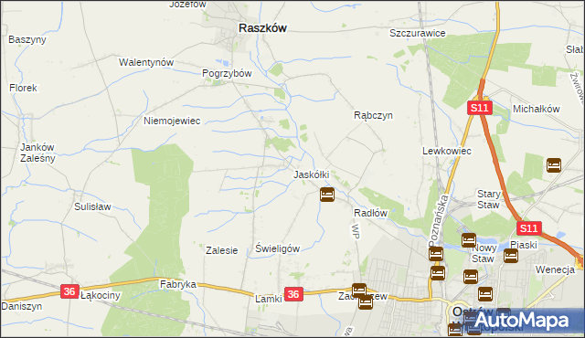 mapa Jaskółki gmina Raszków, Jaskółki gmina Raszków na mapie Targeo