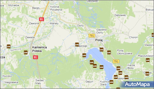 mapa Jastrząb gmina Poraj, Jastrząb gmina Poraj na mapie Targeo