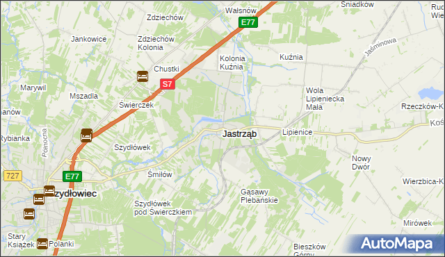 mapa Jastrząb powiat szydłowiecki, Jastrząb powiat szydłowiecki na mapie Targeo