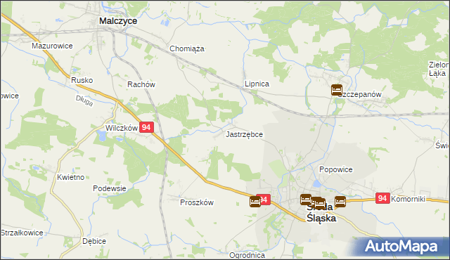 mapa Jastrzębce gmina Środa Śląska, Jastrzębce gmina Środa Śląska na mapie Targeo