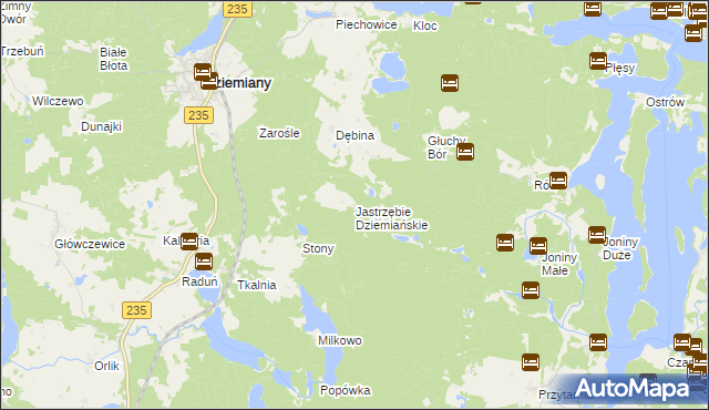 mapa Jastrzębie Dziemiańskie, Jastrzębie Dziemiańskie na mapie Targeo