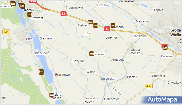 mapa Jaszkowo gmina Zaniemyśl, Jaszkowo gmina Zaniemyśl na mapie Targeo