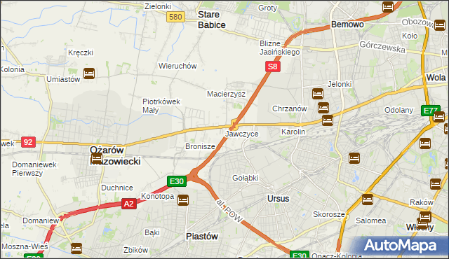 mapa Jawczyce gmina Ożarów Mazowiecki, Jawczyce gmina Ożarów Mazowiecki na mapie Targeo