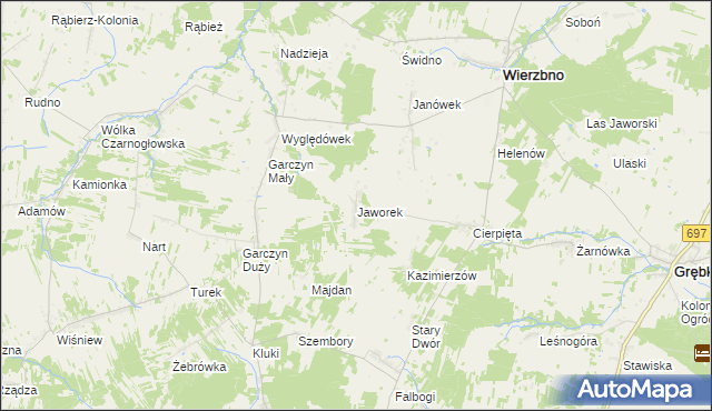 mapa Jaworek gmina Wierzbno, Jaworek gmina Wierzbno na mapie Targeo