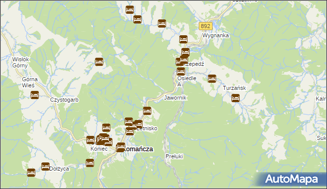 mapa Jawornik gmina Komańcza, Jawornik gmina Komańcza na mapie Targeo