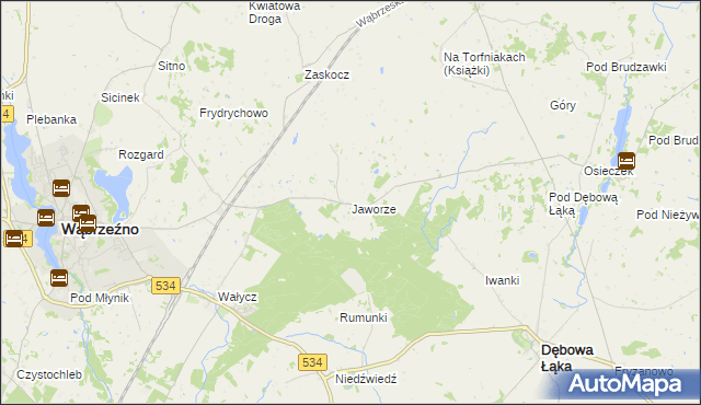 mapa Jaworze gmina Ryńsk, Jaworze gmina Ryńsk na mapie Targeo