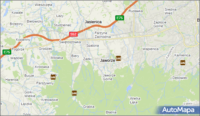 mapa Jaworze powiat bielski, Jaworze powiat bielski na mapie Targeo