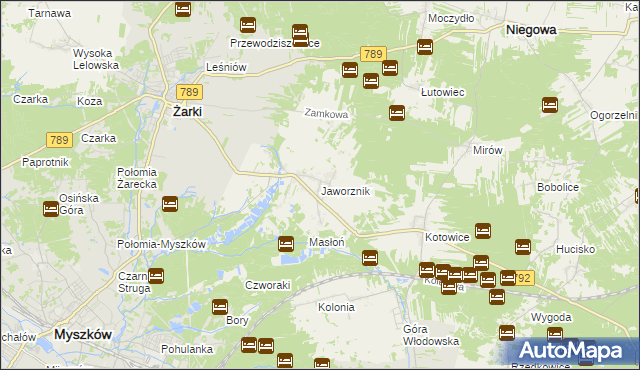 mapa Jaworznik gmina Żarki, Jaworznik gmina Żarki na mapie Targeo