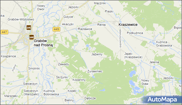 mapa Jaźwiny gmina Kraszewice, Jaźwiny gmina Kraszewice na mapie Targeo