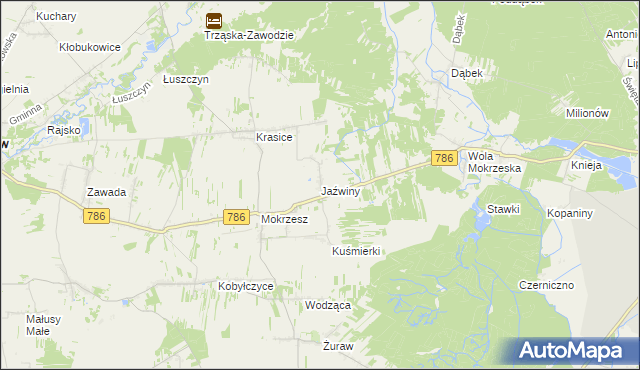 mapa Jaźwiny gmina Mstów, Jaźwiny gmina Mstów na mapie Targeo