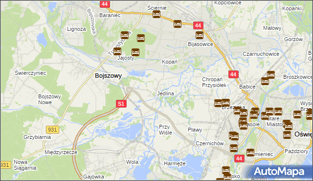 mapa Jedlina gmina Bojszowy, Jedlina gmina Bojszowy na mapie Targeo