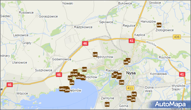 mapa Jędrzychów gmina Nysa, Jędrzychów gmina Nysa na mapie Targeo