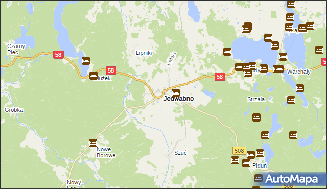 mapa Jedwabno powiat szczycieński, Jedwabno powiat szczycieński na mapie Targeo