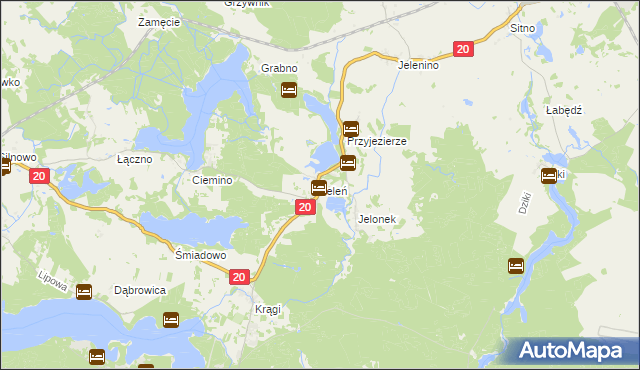 mapa Jeleń gmina Borne Sulinowo, Jeleń gmina Borne Sulinowo na mapie Targeo