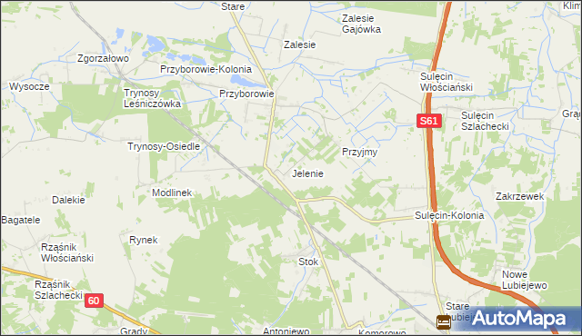 mapa Jelenie gmina Ostrów Mazowiecka, Jelenie gmina Ostrów Mazowiecka na mapie Targeo