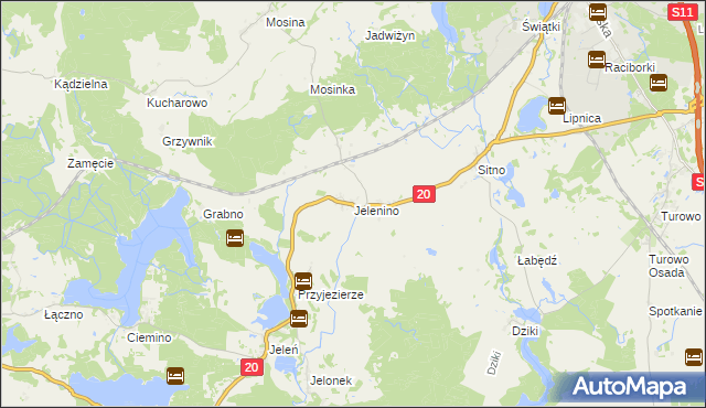 mapa Jelenino gmina Szczecinek, Jelenino gmina Szczecinek na mapie Targeo