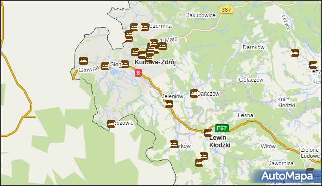 mapa Jeleniów gmina Lewin Kłodzki, Jeleniów gmina Lewin Kłodzki na mapie Targeo