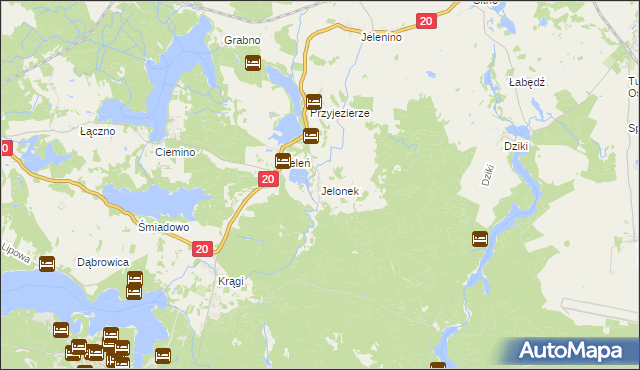 mapa Jelonek gmina Borne Sulinowo, Jelonek gmina Borne Sulinowo na mapie Targeo