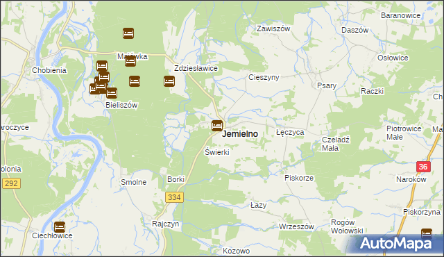 mapa Jemielno, Jemielno na mapie Targeo