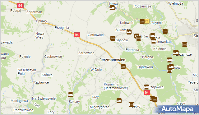 mapa Jerzmanowice gmina Jerzmanowice-Przeginia, Jerzmanowice gmina Jerzmanowice-Przeginia na mapie Targeo