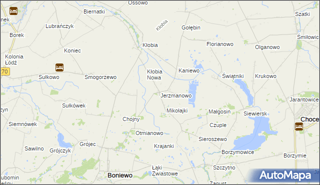 mapa Jerzmanowo gmina Boniewo, Jerzmanowo gmina Boniewo na mapie Targeo