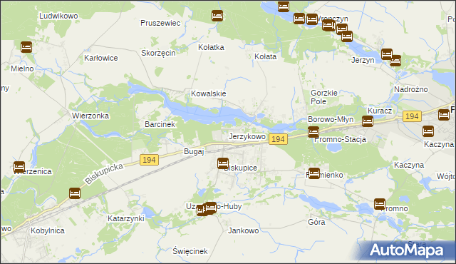mapa Jerzykowo gmina Pobiedziska, Jerzykowo gmina Pobiedziska na mapie Targeo