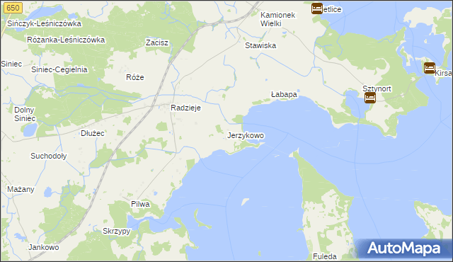 mapa Jerzykowo gmina Węgorzewo, Jerzykowo gmina Węgorzewo na mapie Targeo