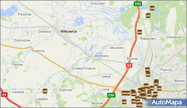 mapa Jezierzany gmina Miłkowice, Jezierzany gmina Miłkowice na mapie Targeo