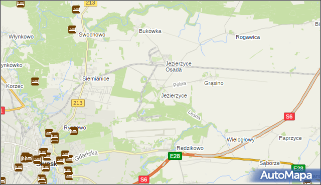 mapa Jezierzyce gmina Słupsk, Jezierzyce gmina Słupsk na mapie Targeo