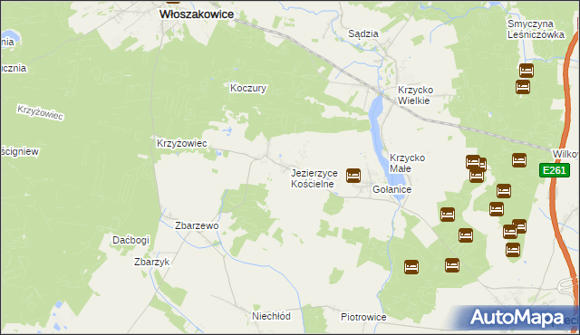 mapa Jezierzyce Kościelne, Jezierzyce Kościelne na mapie Targeo