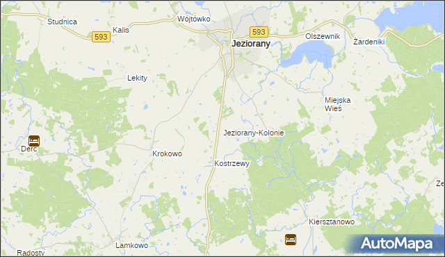 mapa Jeziorany-Kolonie, Jeziorany-Kolonie na mapie Targeo