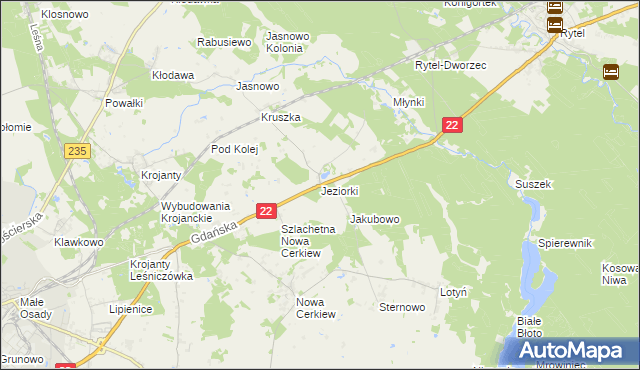 mapa Jeziorki gmina Chojnice, Jeziorki gmina Chojnice na mapie Targeo