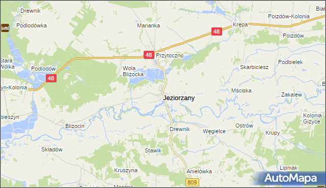 mapa Jeziorzany powiat lubartowski, Jeziorzany powiat lubartowski na mapie Targeo