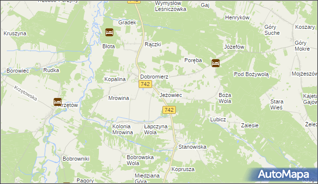 mapa Jeżowiec gmina Kluczewsko, Jeżowiec gmina Kluczewsko na mapie Targeo