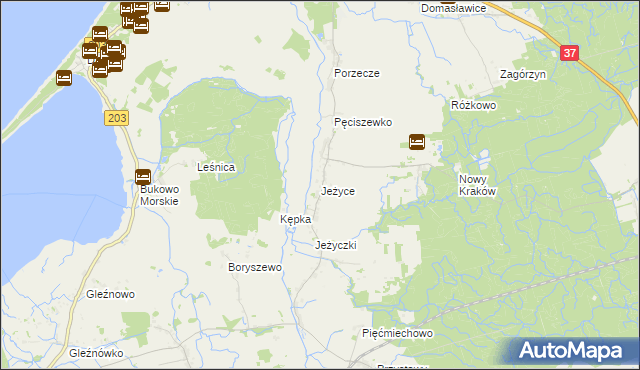 mapa Jeżyce gmina Darłowo, Jeżyce gmina Darłowo na mapie Targeo