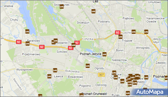 mapa Jeżyce gmina Poznań, Jeżyce gmina Poznań na mapie Targeo