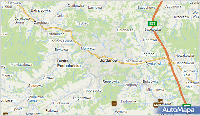 mapa Jordanów powiat suski, Jordanów powiat suski na mapie Targeo