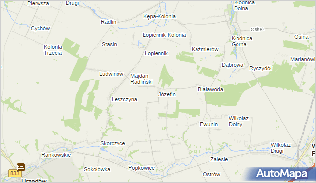 mapa Józefin gmina Urzędów, Józefin gmina Urzędów na mapie Targeo