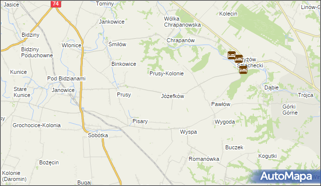 mapa Józefków gmina Zawichost, Józefków gmina Zawichost na mapie Targeo