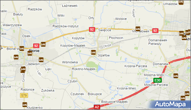 mapa Józefów gmina Ożarów Mazowiecki, Józefów gmina Ożarów Mazowiecki na mapie Targeo