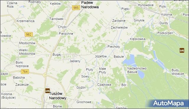 mapa Józefów gmina Tuszów Narodowy, Józefów gmina Tuszów Narodowy na mapie Targeo