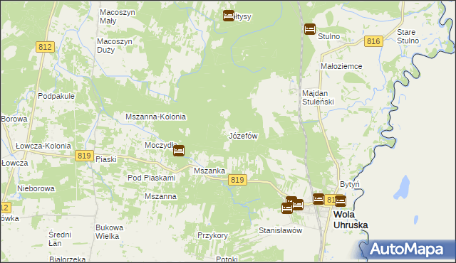 mapa Józefów gmina Wola Uhruska, Józefów gmina Wola Uhruska na mapie Targeo