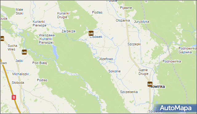 mapa Józefowo gmina Nowinka, Józefowo gmina Nowinka na mapie Targeo